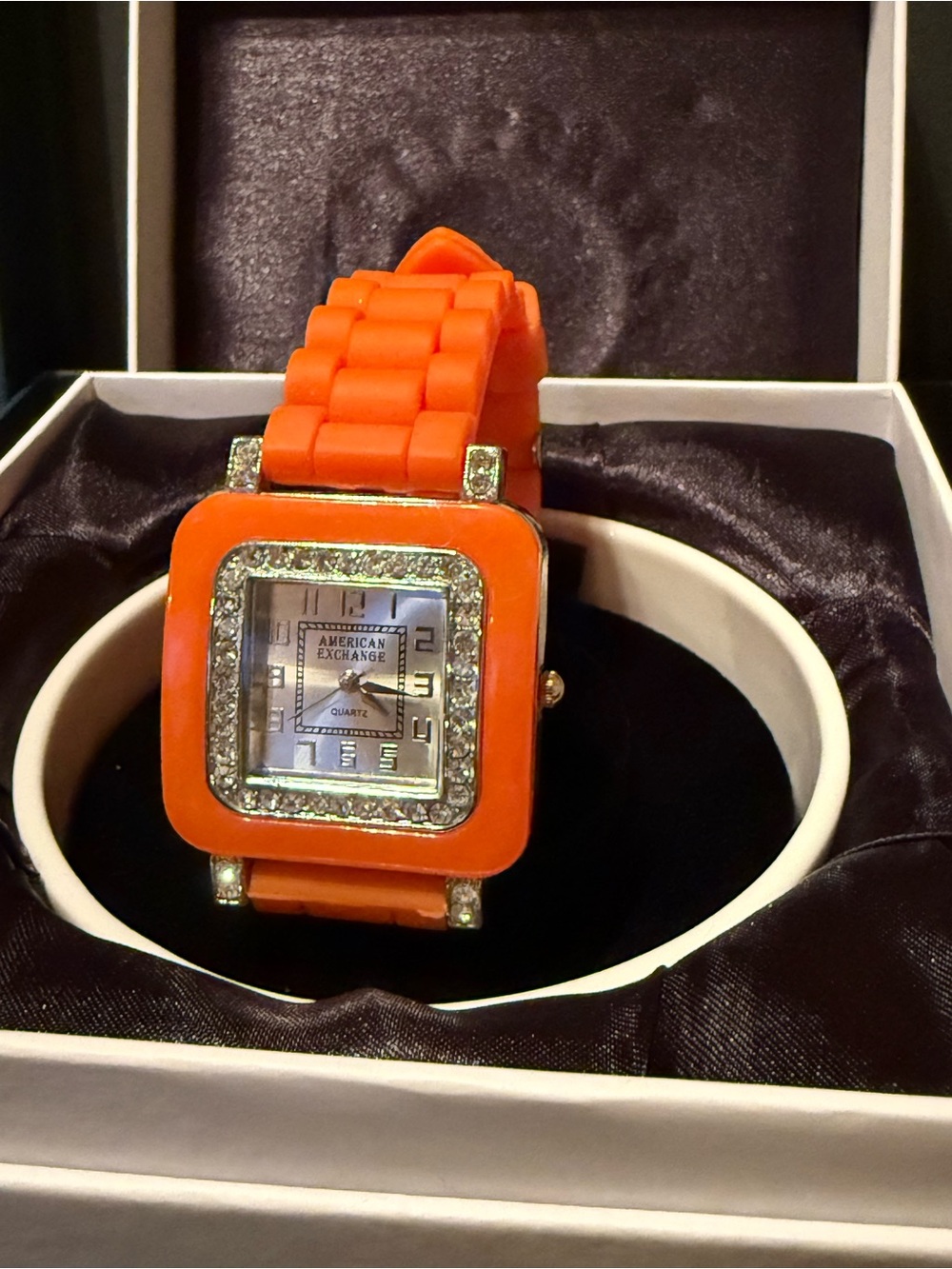 Casual Rubber Square Face Armani Orange Unisex Watch with Crystals - Picture 5 of 9